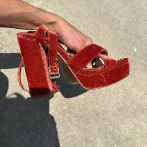 House of Harlow 1960 Velvet Platform Heels in Rust